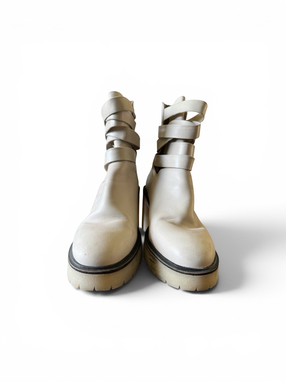 Free People Hayes Cream Leather Cutout Boot EU 40 US 9.5 Block Heel Strappy